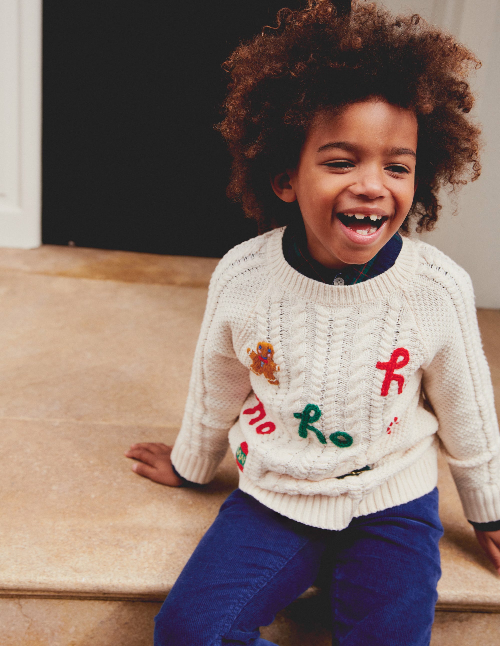 Festive Cable Sweater-Ecru Marl - Image 4