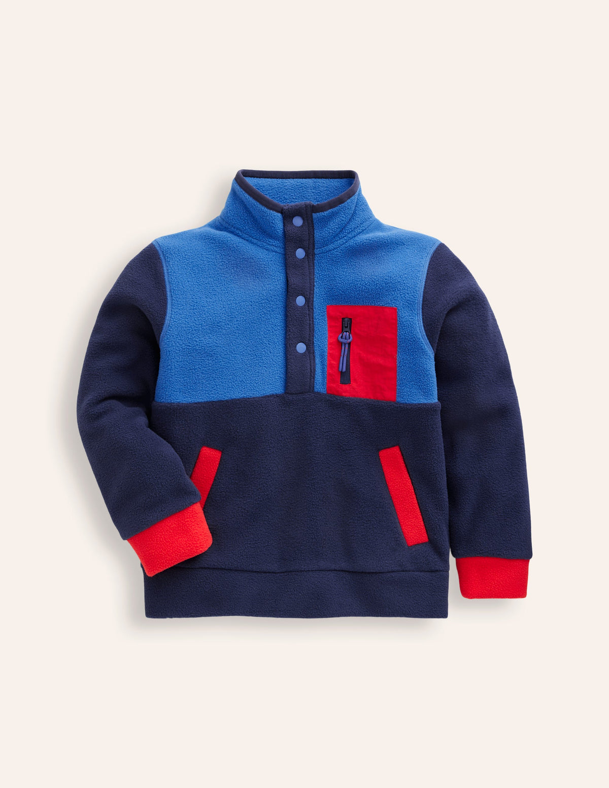 Cosy Fleece Pop Over-College Navy Colourblock - Image 1
