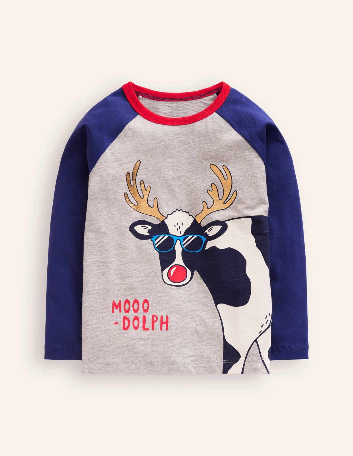 Festive Raglan T-Shirt-Grey Marl Moo-Dolph - Image 1