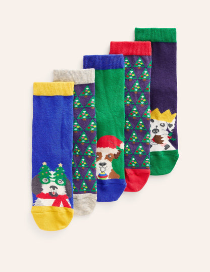 Socks 5 Pack-Multi Festive Dogs