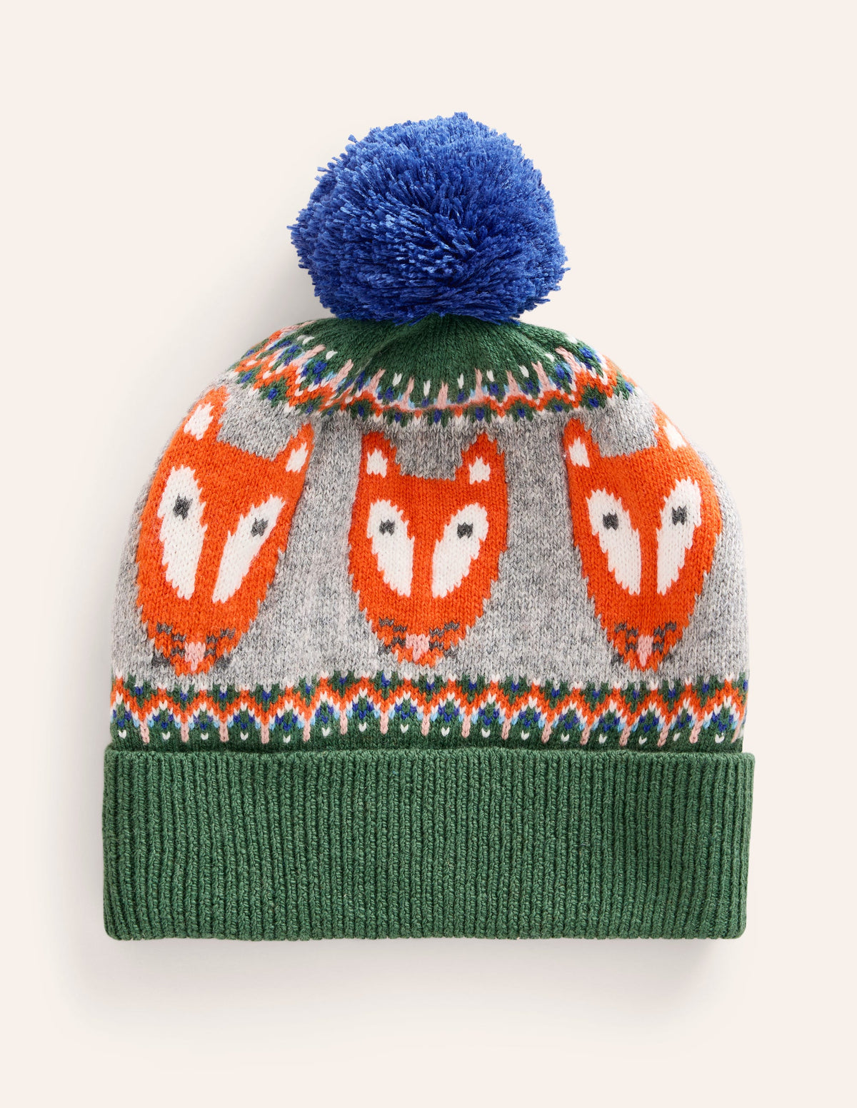 Fair Isle Knitted Beanie-Spruce Green Fox - Image 1