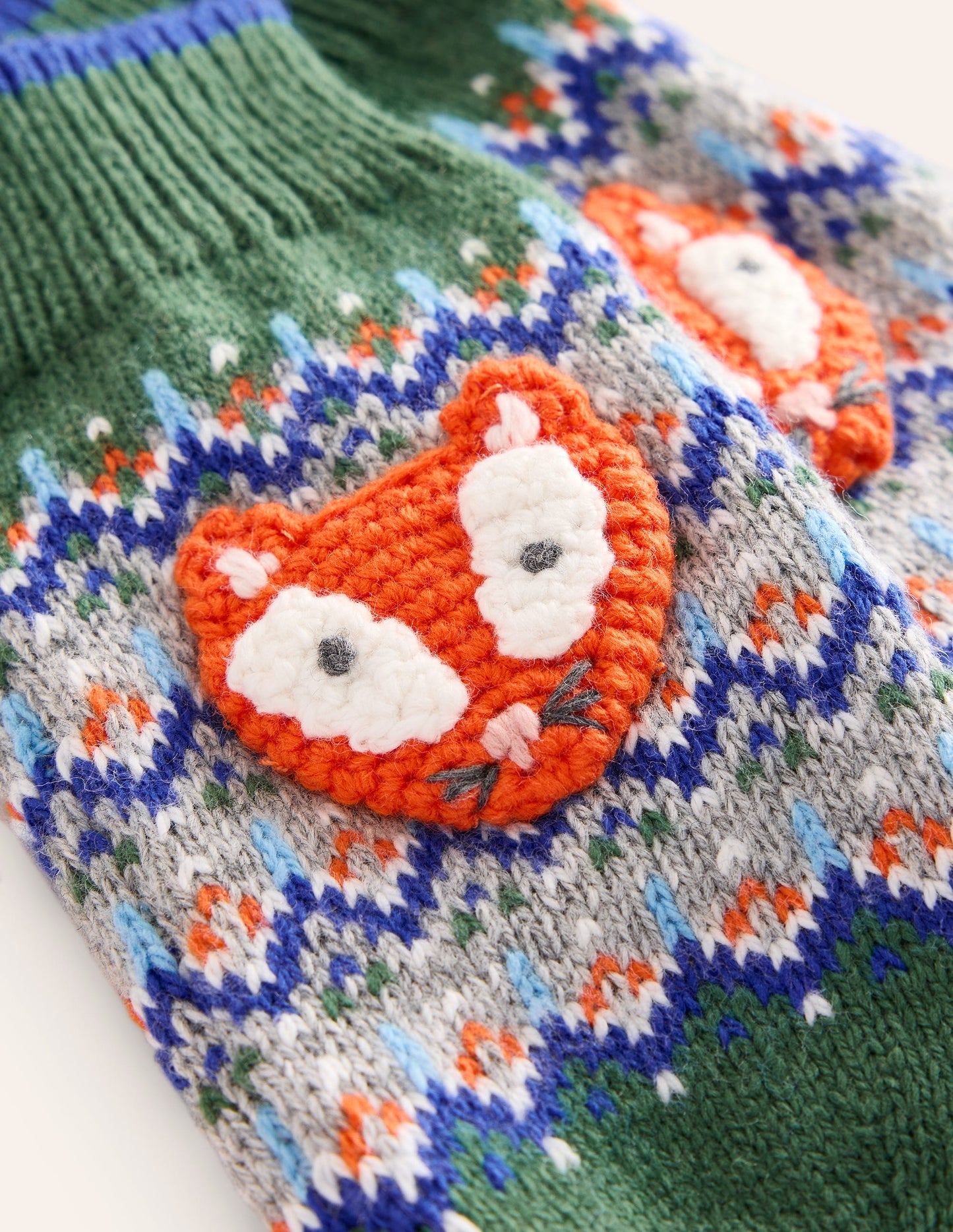 Fair Isle Novelty Mittens-Spruce Green Marl Fox