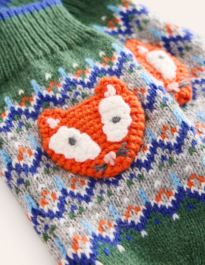 Fair Isle Novelty Mittens-Spruce Green Marl Fox