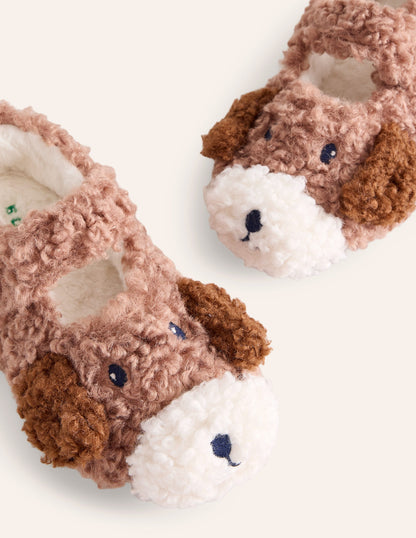 Borg Slippers-Butterscotch Brown Dog