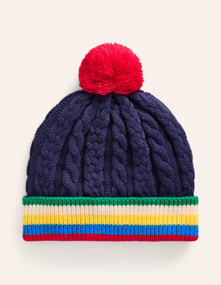 Cable Knitted Beanie-College Navy