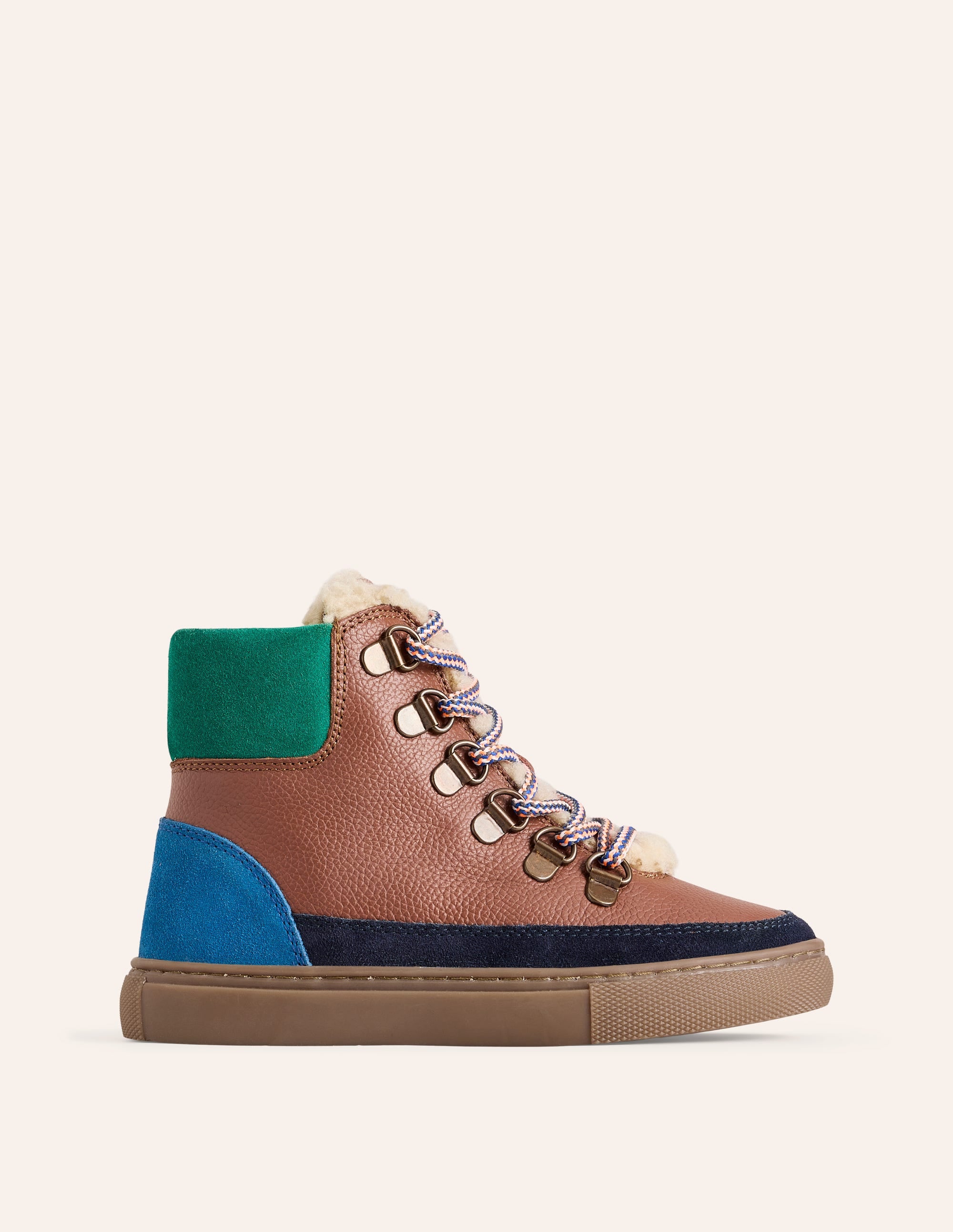 Cosy Leather Lace Up Boots-Tan Colourblock - Image 1