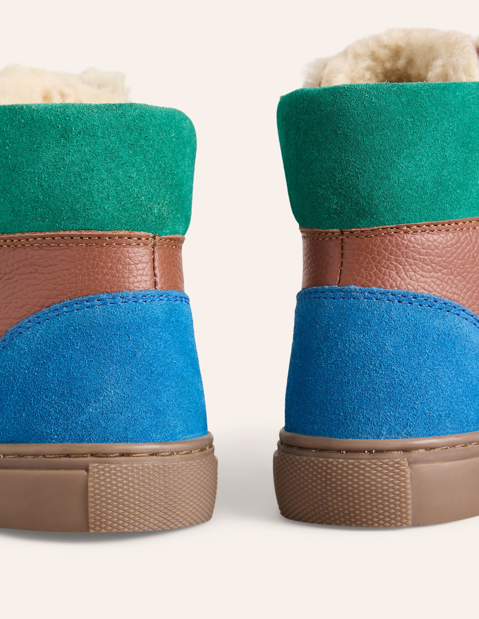 Cosy Leather Lace Up Boots-Tan Colourblock - Image 3