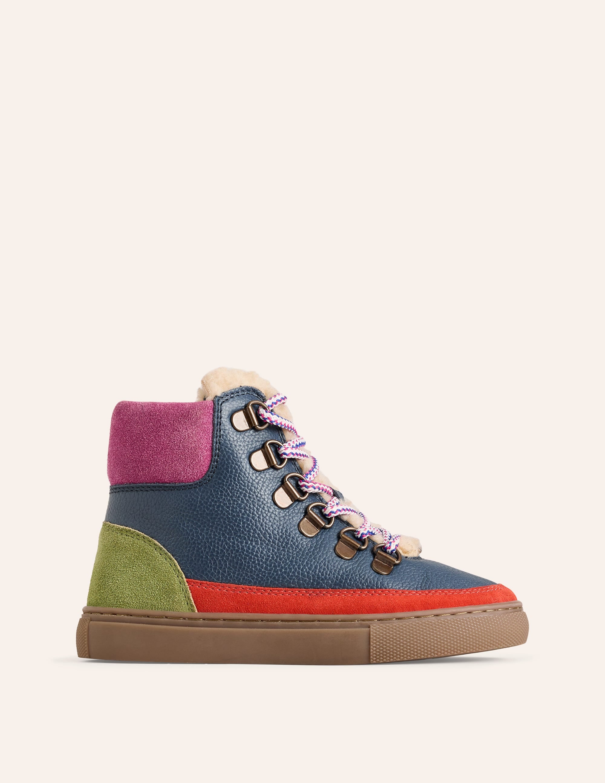 Cosy Leather Lace Up Boots-French Navy Colourblock - Image 1