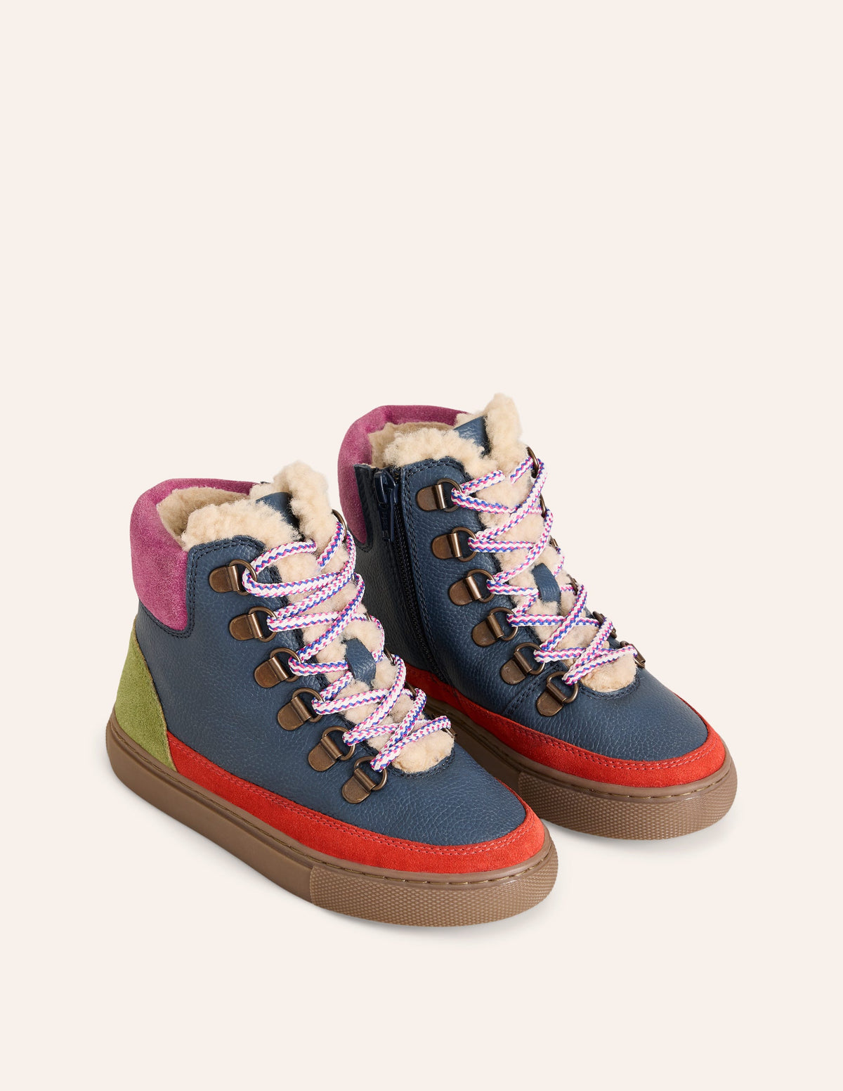 Cosy Leather Lace Up Boots-French Navy Colourblock - Image 2
