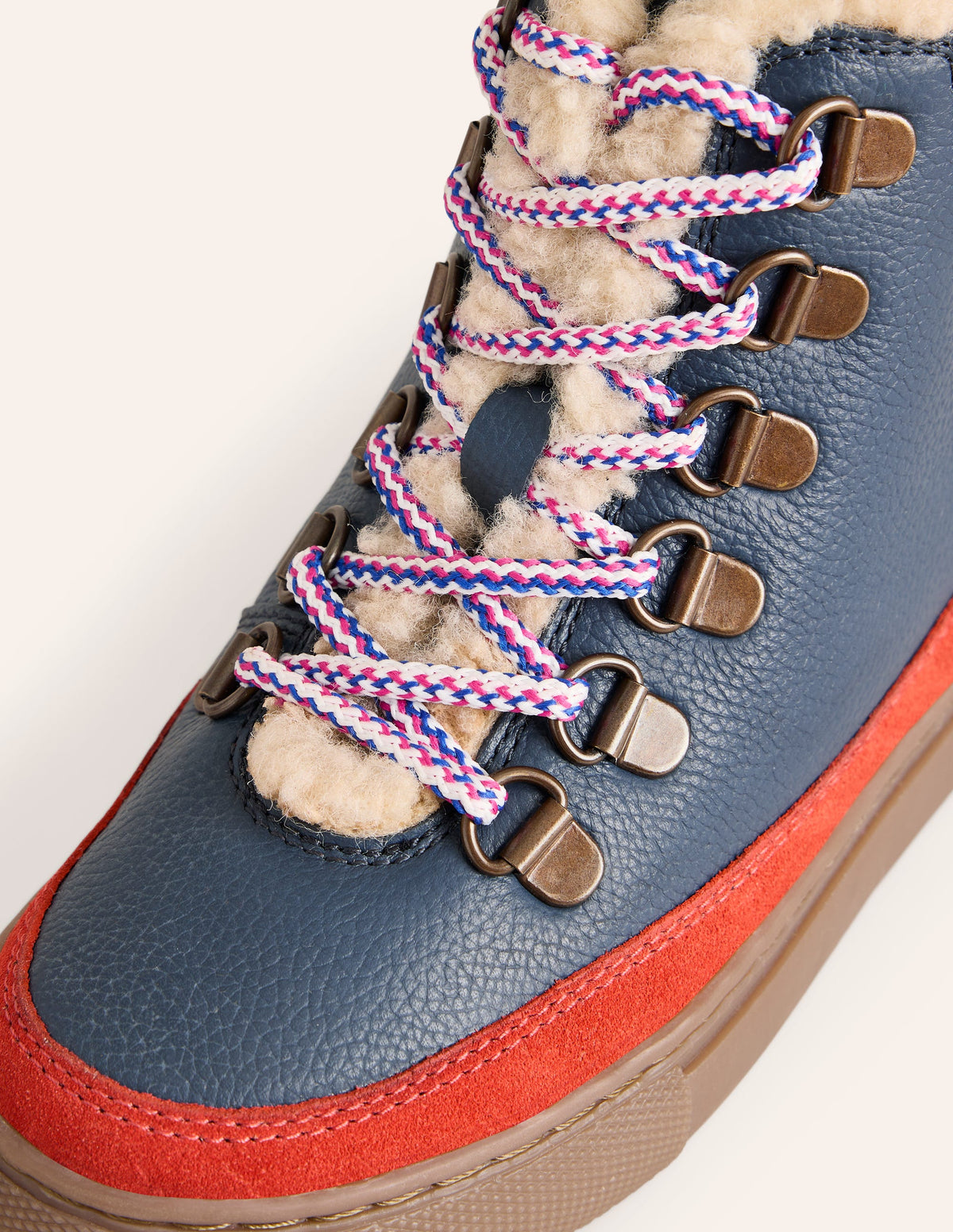 Cosy Leather Lace Up Boots-French Navy Colourblock - Image 3