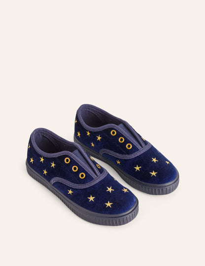 Laceless Velvet Pull-ons-College Navy-2