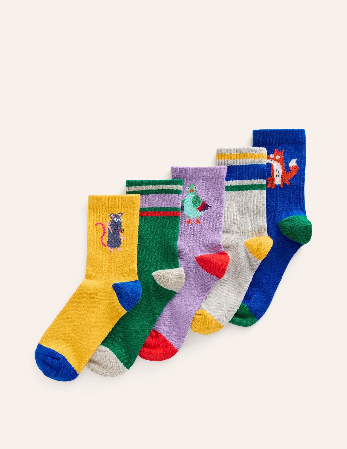 Ribbed Socks 5 Pack-Multi Motifs