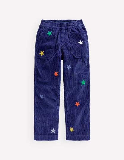 Pull-On Cord Trousers-Sapphire Blue Star