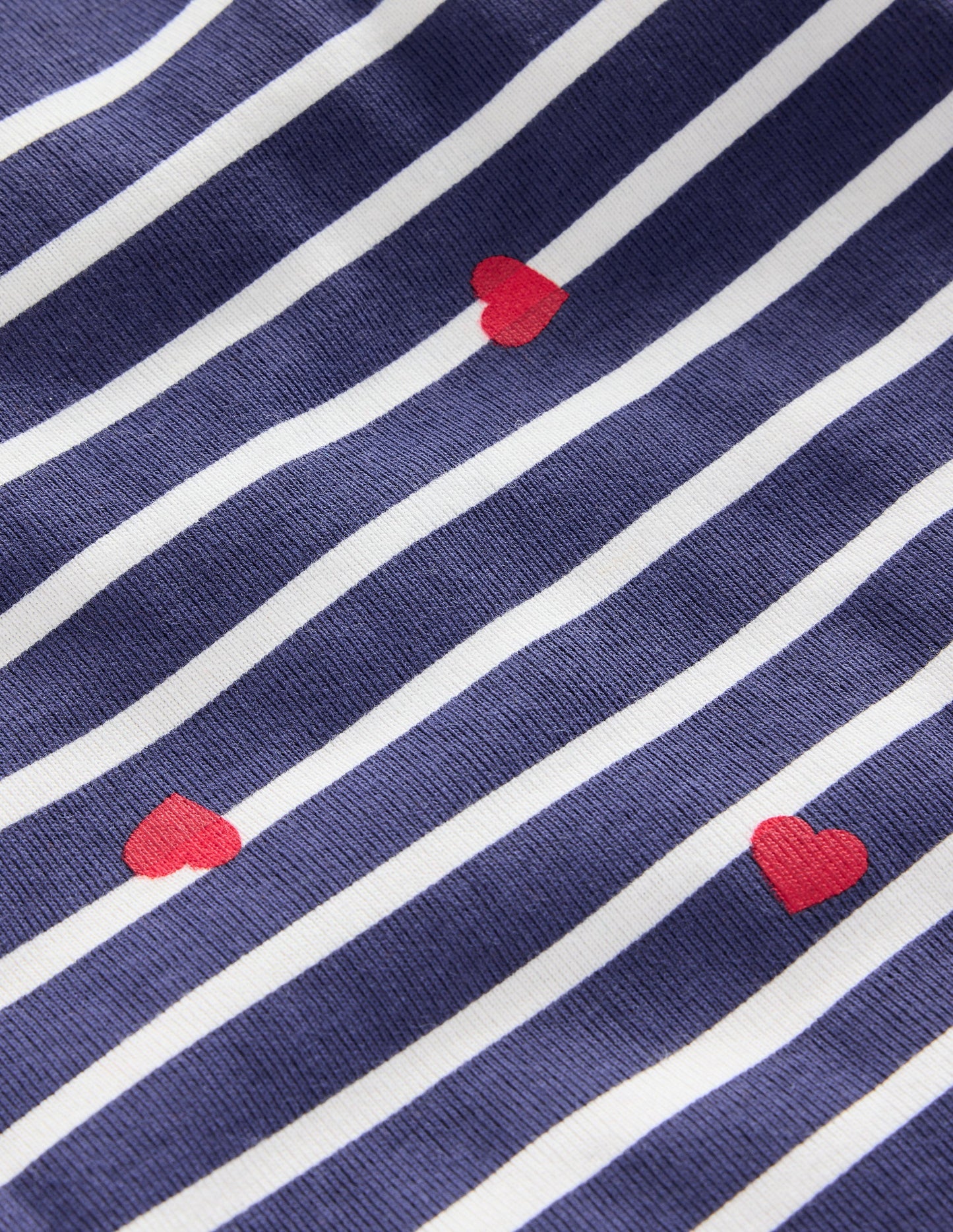 Snug Long John Pajamas-Navy Breton with Tiny Hearts