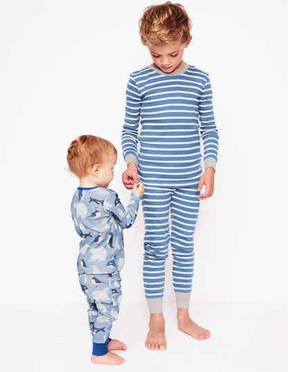 Snug Twin Pack Pyjamas-Blue Artic Animals and Stripe