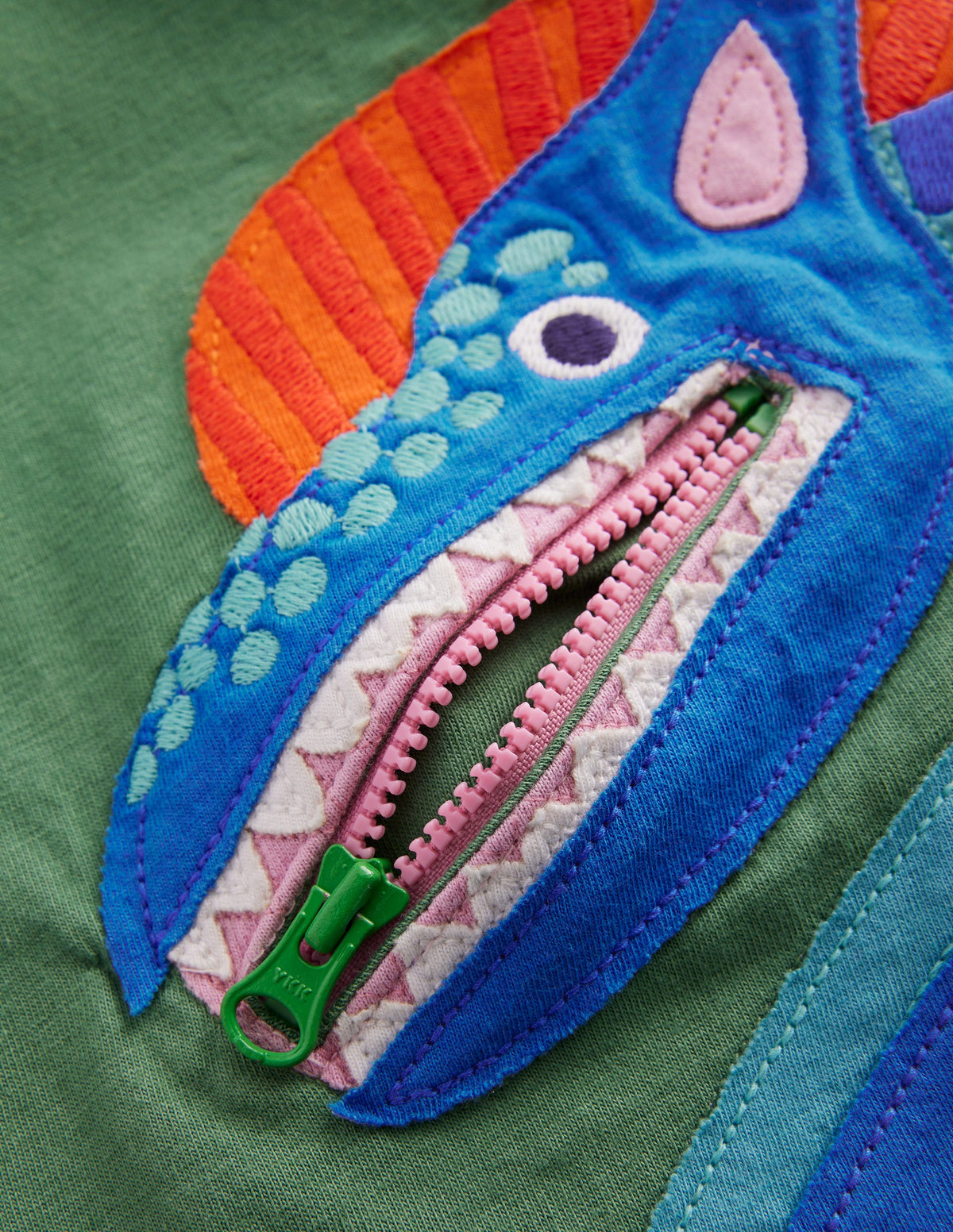 Zip Applique T-shirt-Newt Green Dinosaur - Image 3