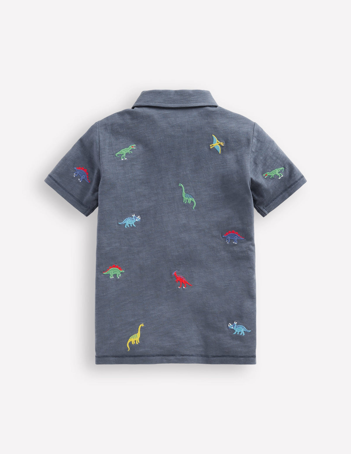 Embroidered Slub Polo Shirt-Multi Dinosaurs - Image 2