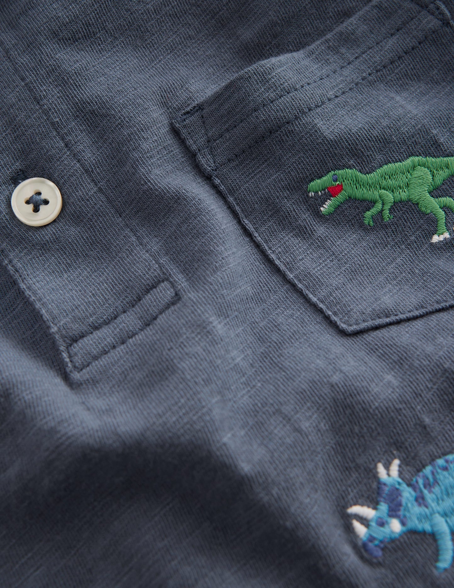 Embroidered Slub Polo Shirt-Multi Dinosaurs