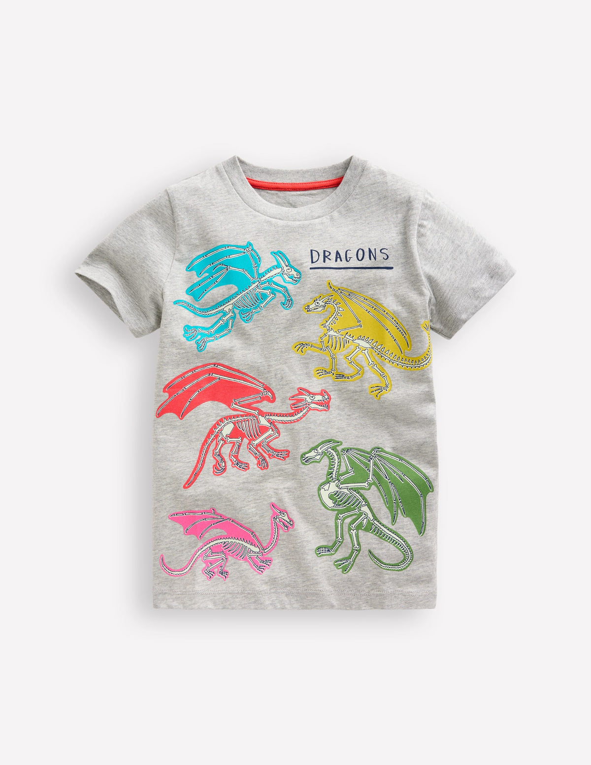 Short Sleeve GITD T-shirt-Grey Marl Dragons - Image 1