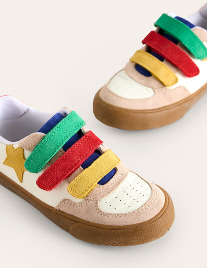 Leather Low Tops-White and Multi Colourblock