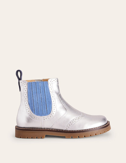 Leather Chelsea Boots-Silver