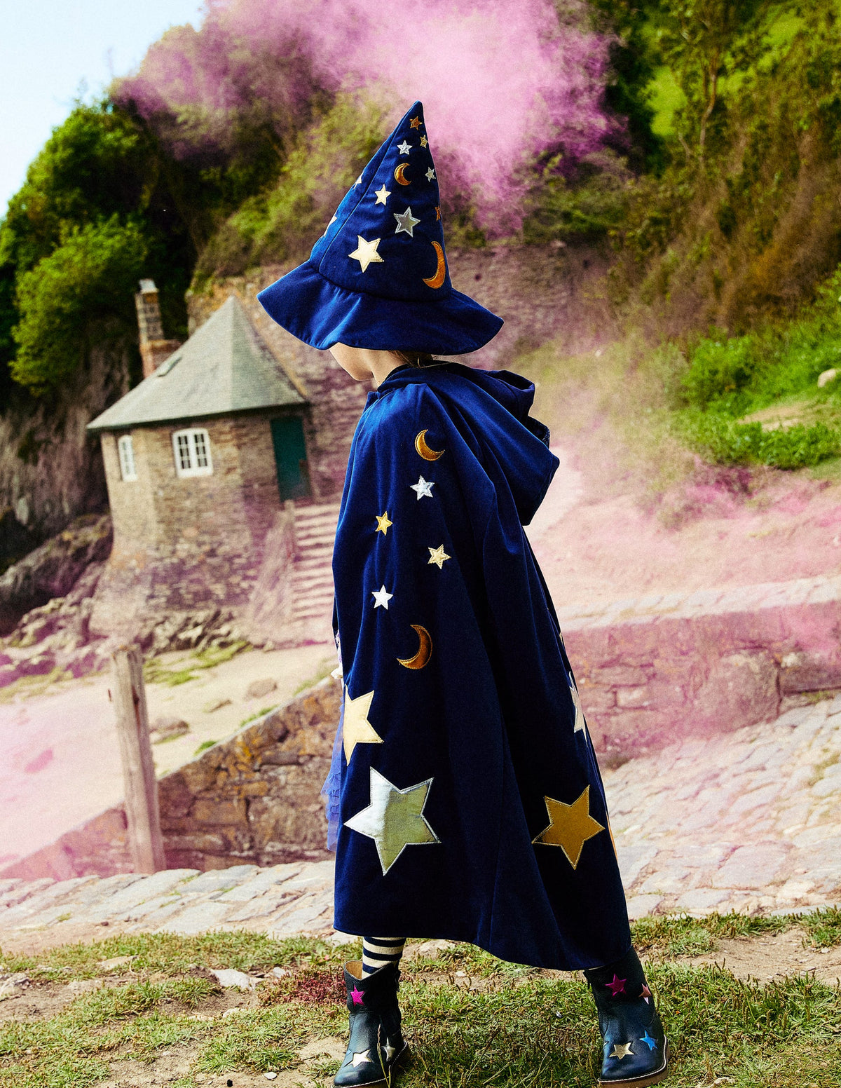 Embroidered Velvet Cape-College Navy - Image 4