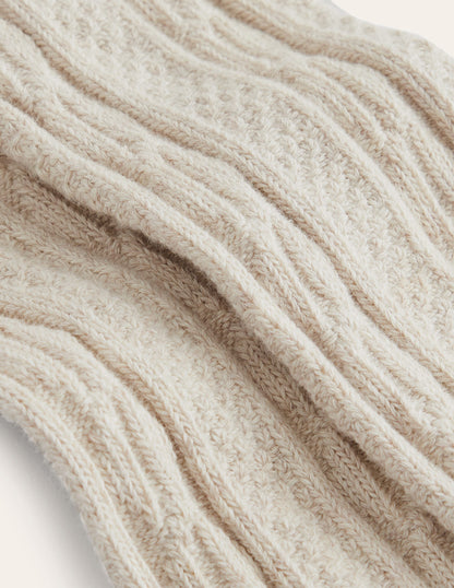 Cable Footless Tights-Oatmeal Marl-3