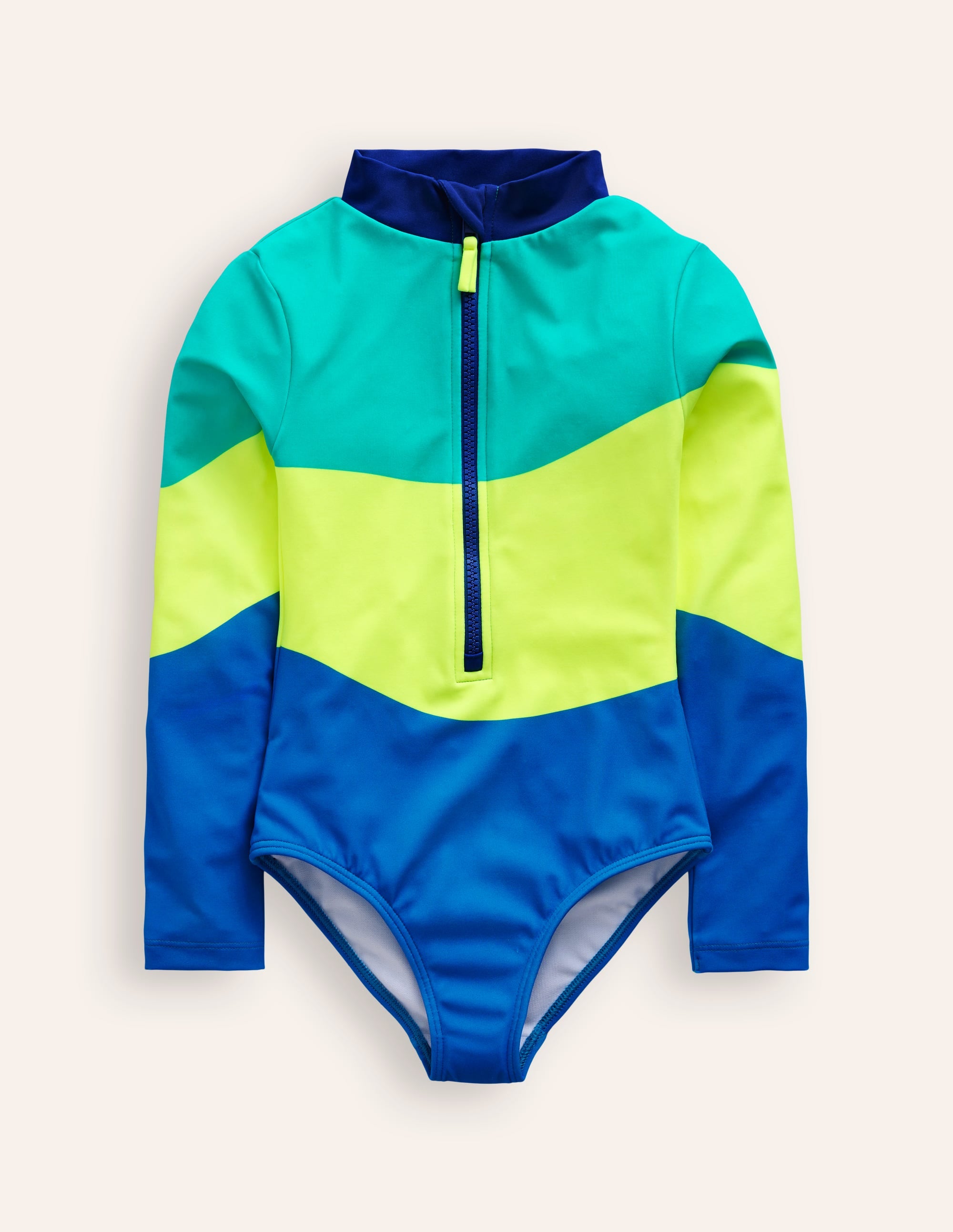 Long-sleeved Swimsuit-Blue/ Yellow Colourblock - Image 1