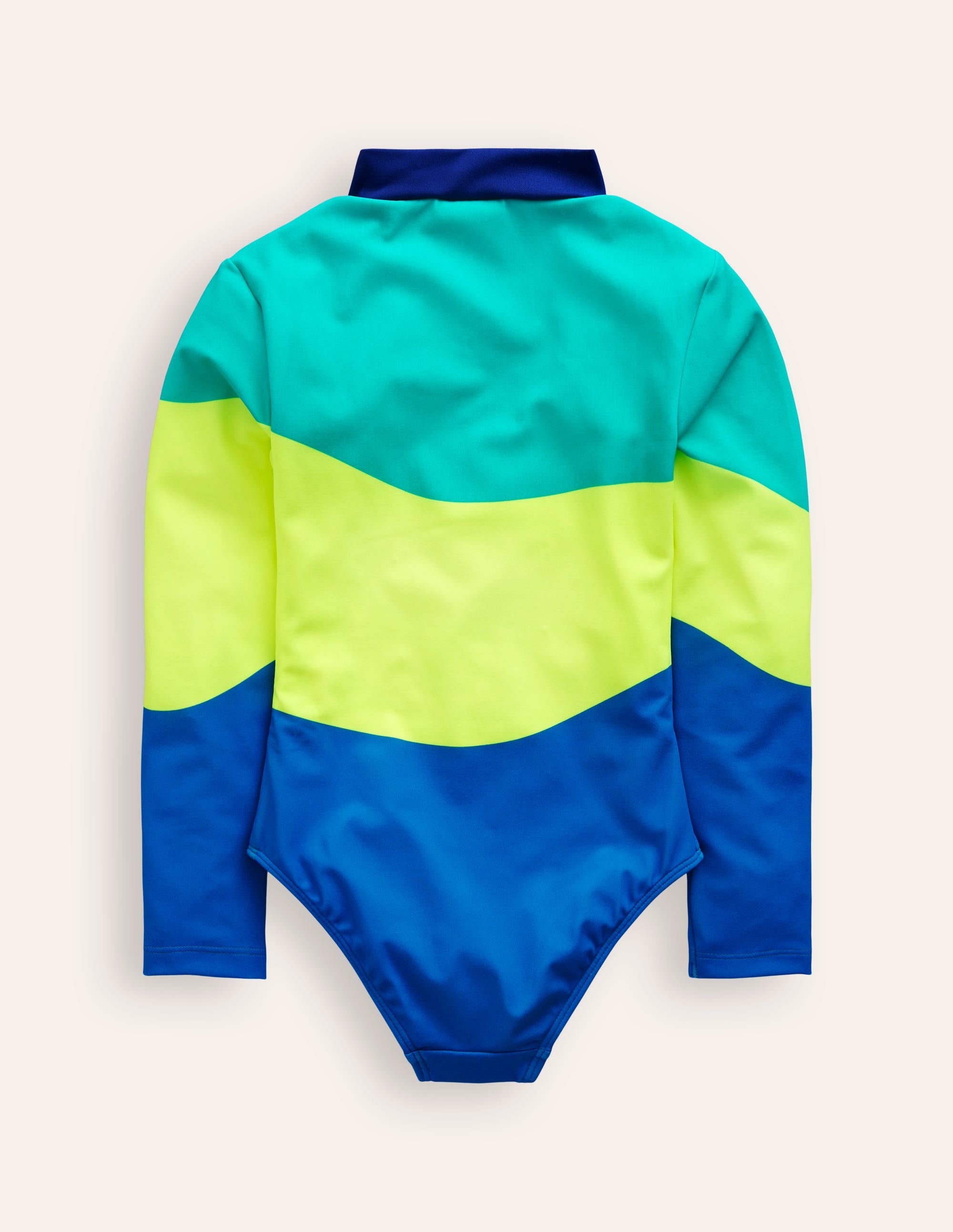Long-sleeved Swimsuit-Blue/ Yellow Colourblock - Image 2