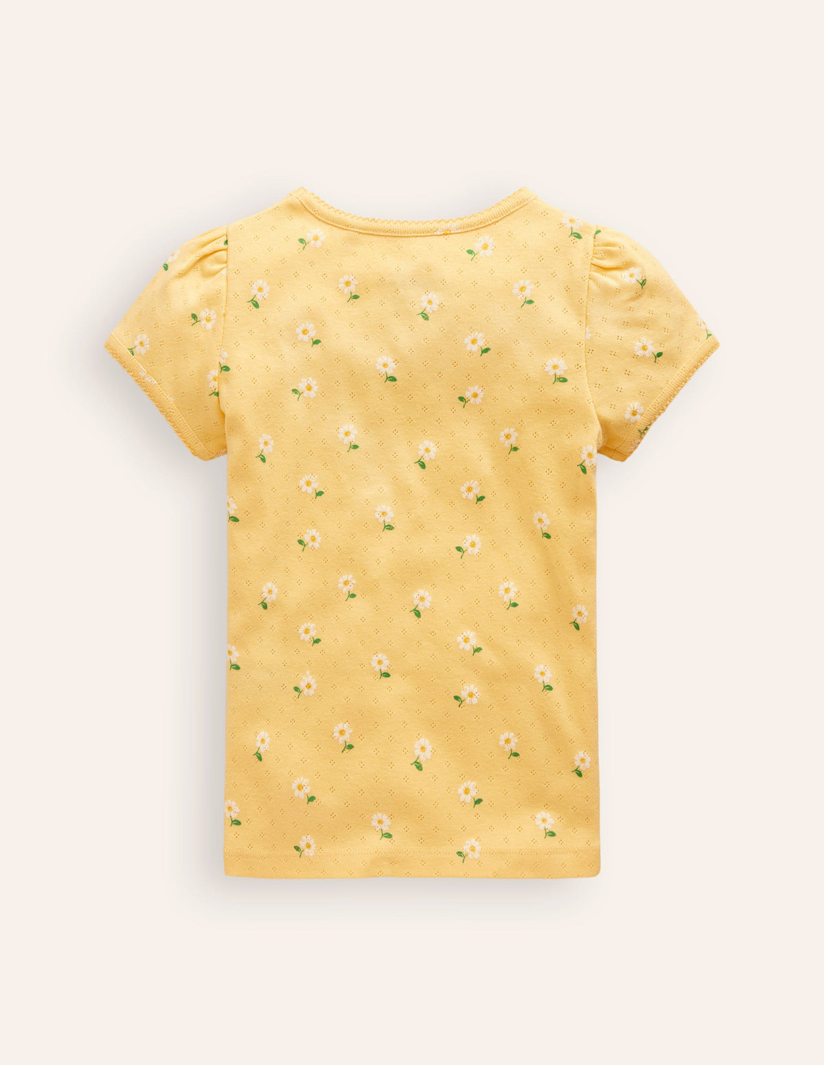 Short-sleeved Pointelle Top-Spring Yellow Daisies - Image 2