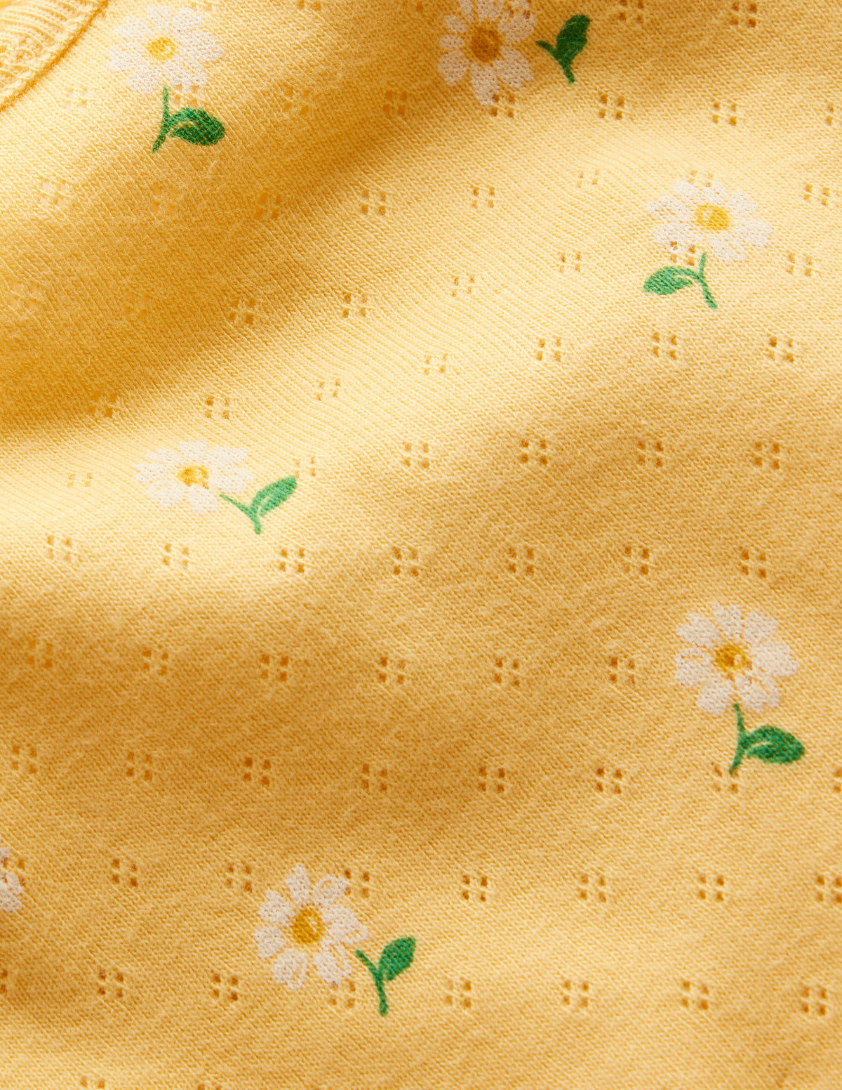 Short-sleeved Pointelle Top-Spring Yellow Daisies-3