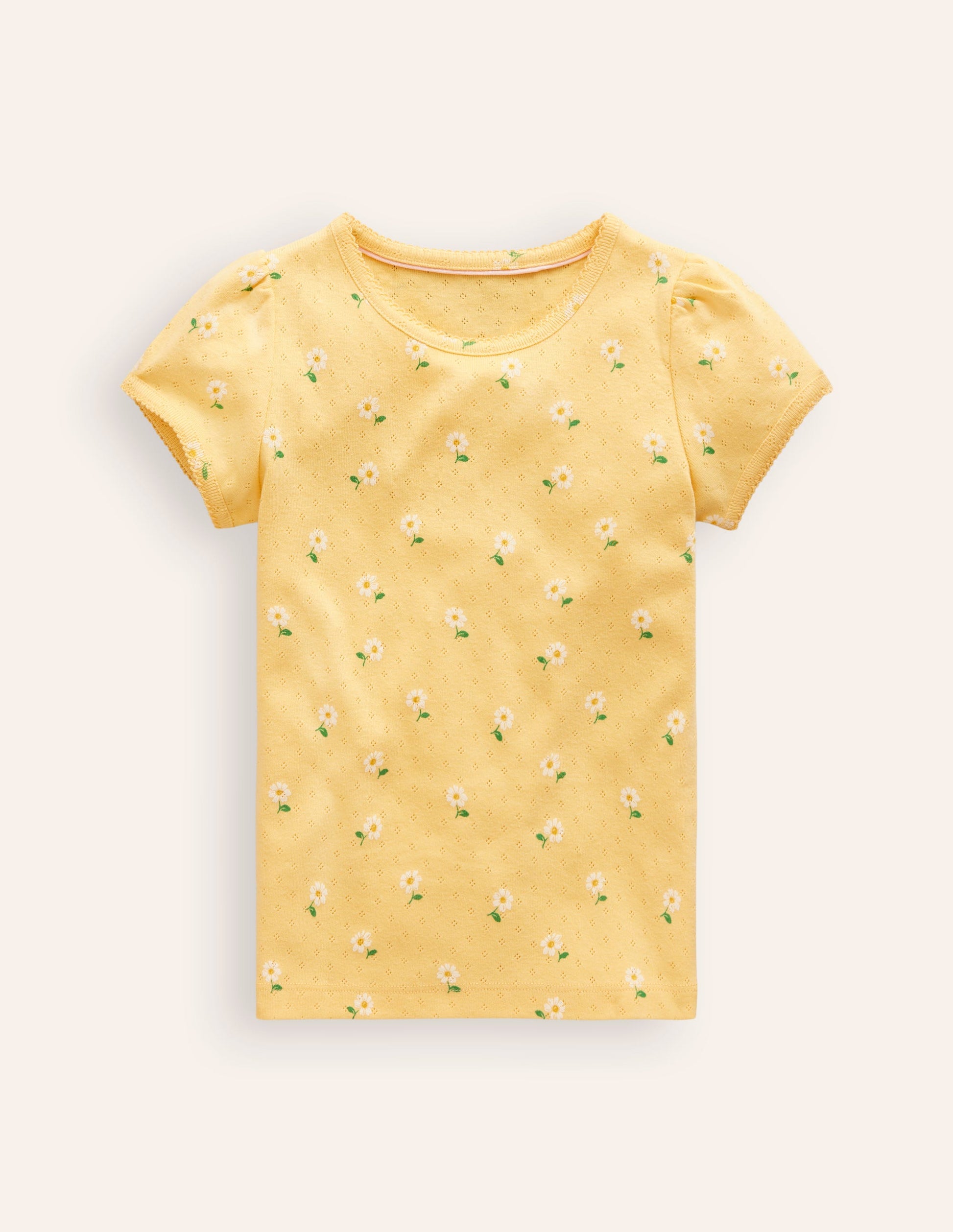 Short-sleeved Pointelle Top-Spring Yellow Daisies-1
