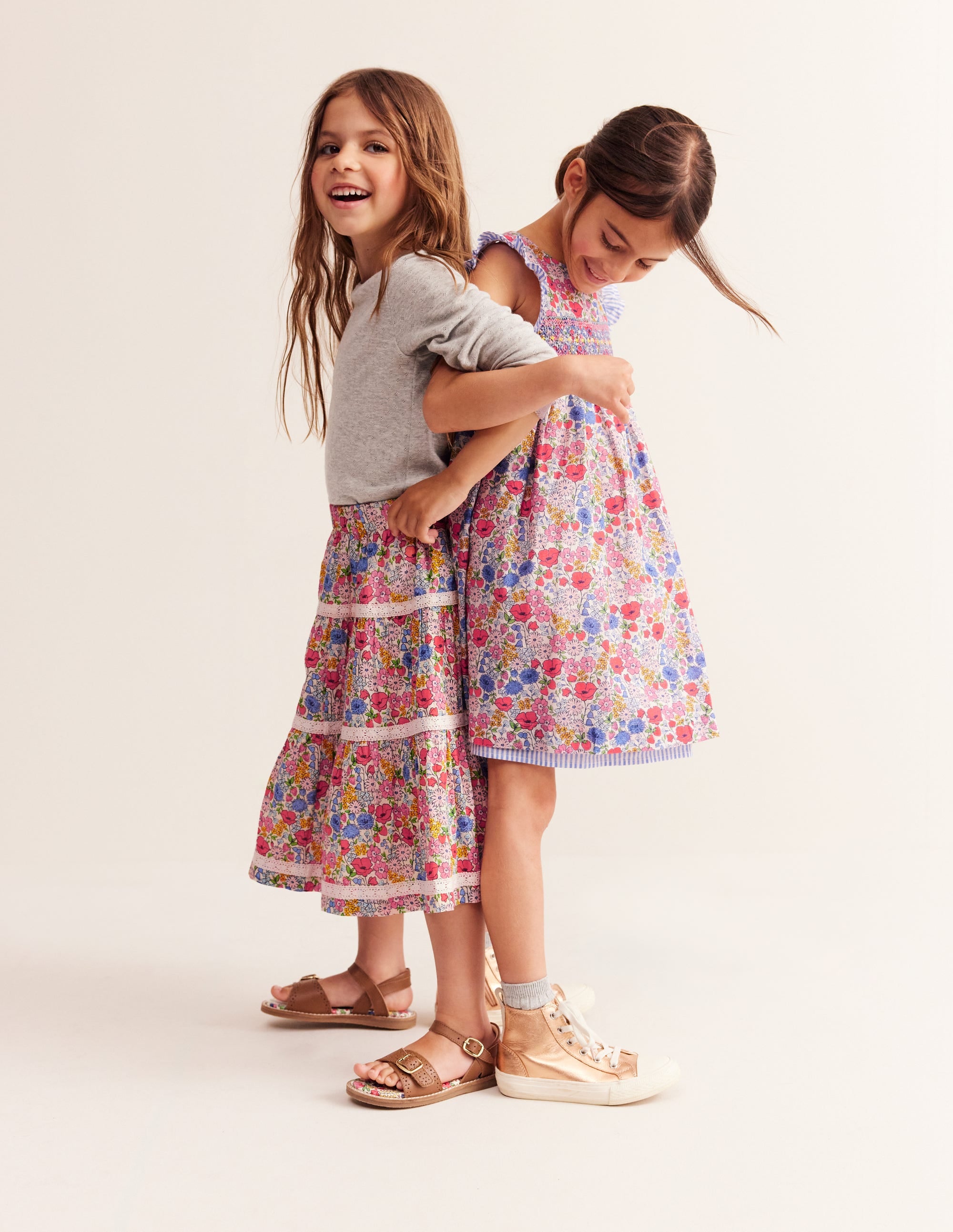 Printed Tiered Midi Skirt-Bubblegum Peony Floral - Image 2