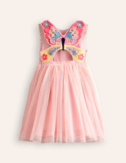 Tulle Appliqué Back Dress-Ballet Pink Butterfly