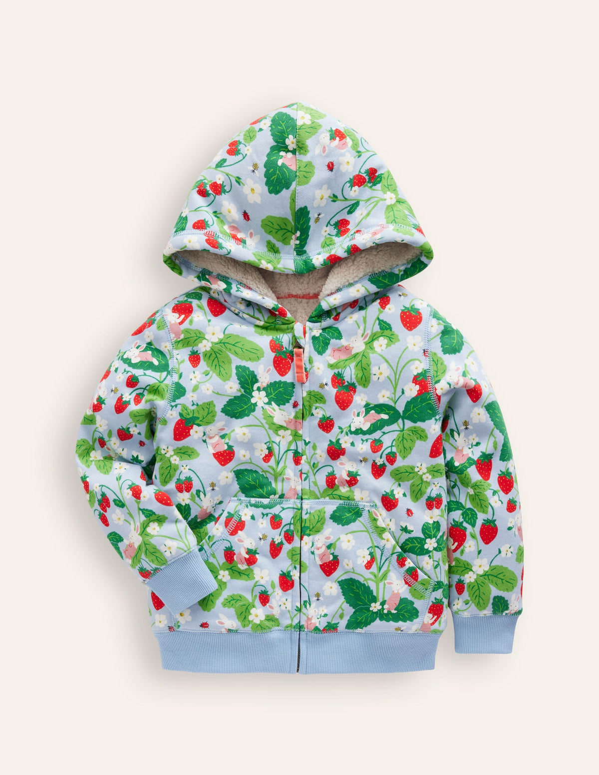 Shaggy-lined Hoodie-Strawberry Field Print-1