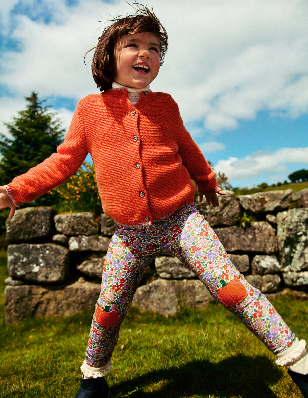 Appliqué Leggings-Aster Purple Floral Pumpkin - Image 4