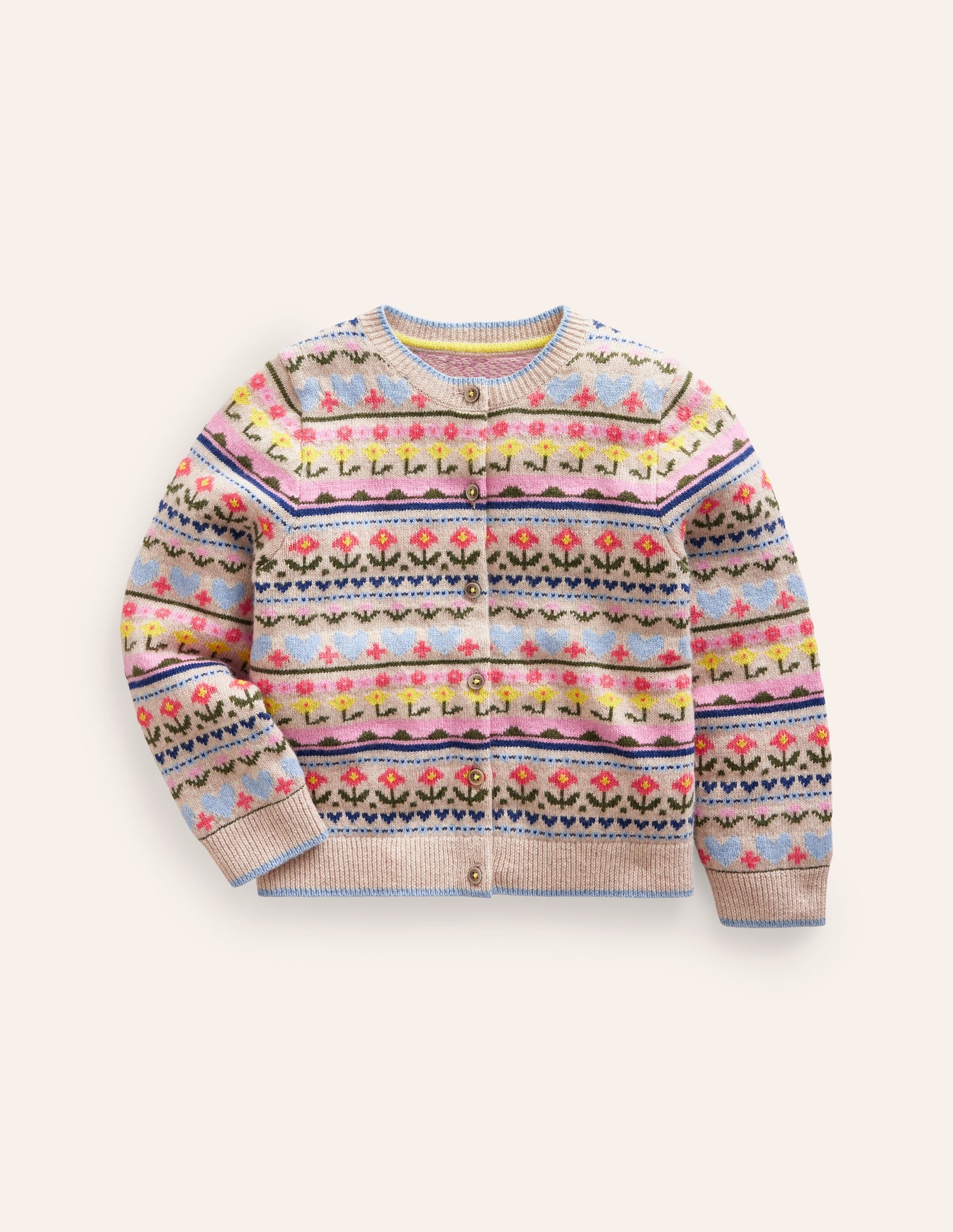Floral Fair Isle Cardigan-Ecru Marl Flowers - Image 5