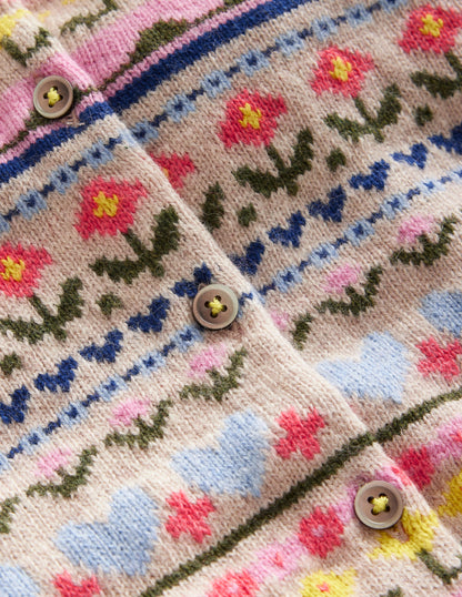 Edie Fair Isle Cardigan-Ecru Marl Flowers