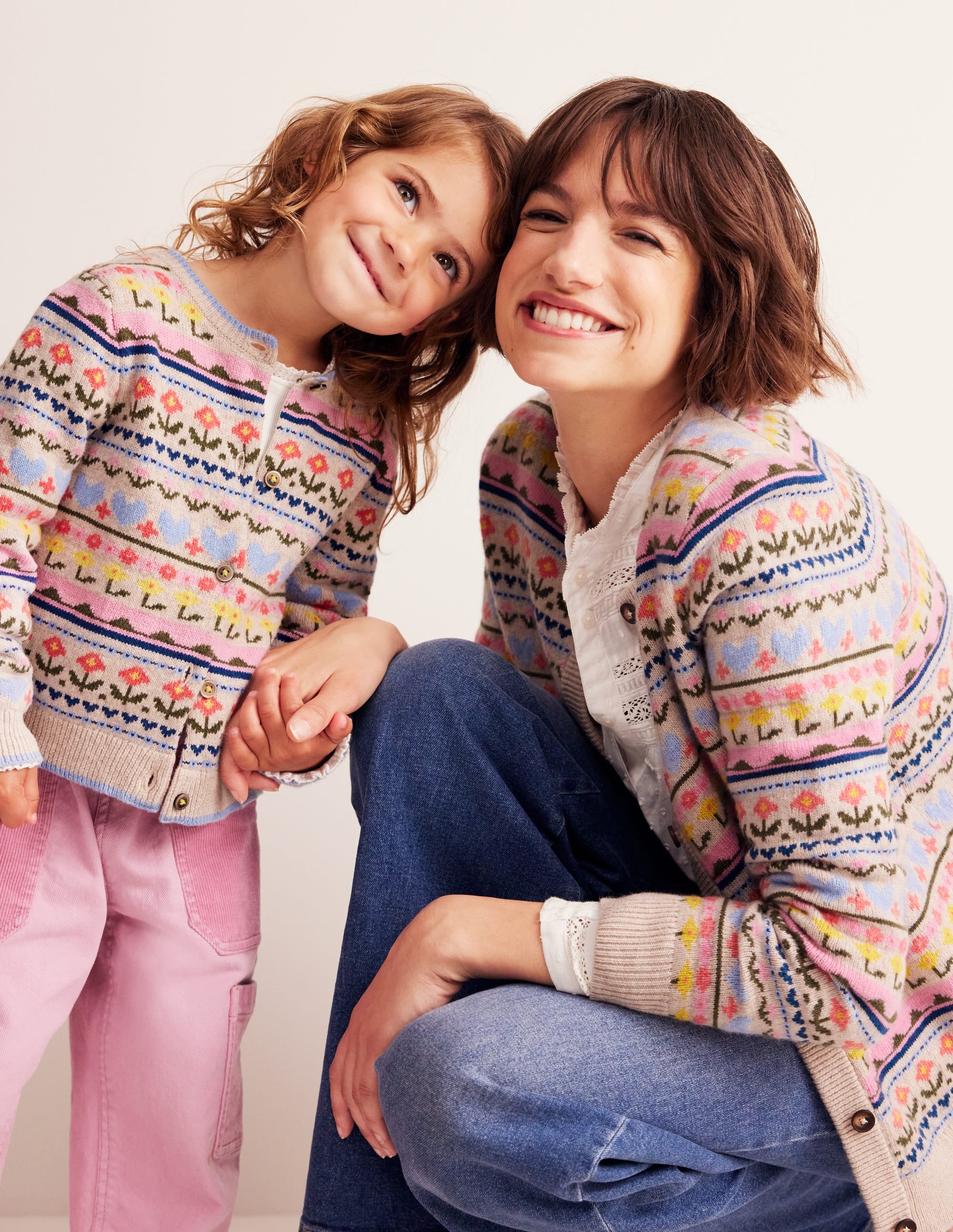 Floral Fair Isle Cardigan-Ecru Marl Flowers - Image 3