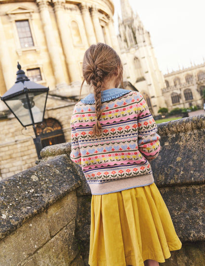 Edie Fair Isle Cardigan-Ecru Marl Flowers