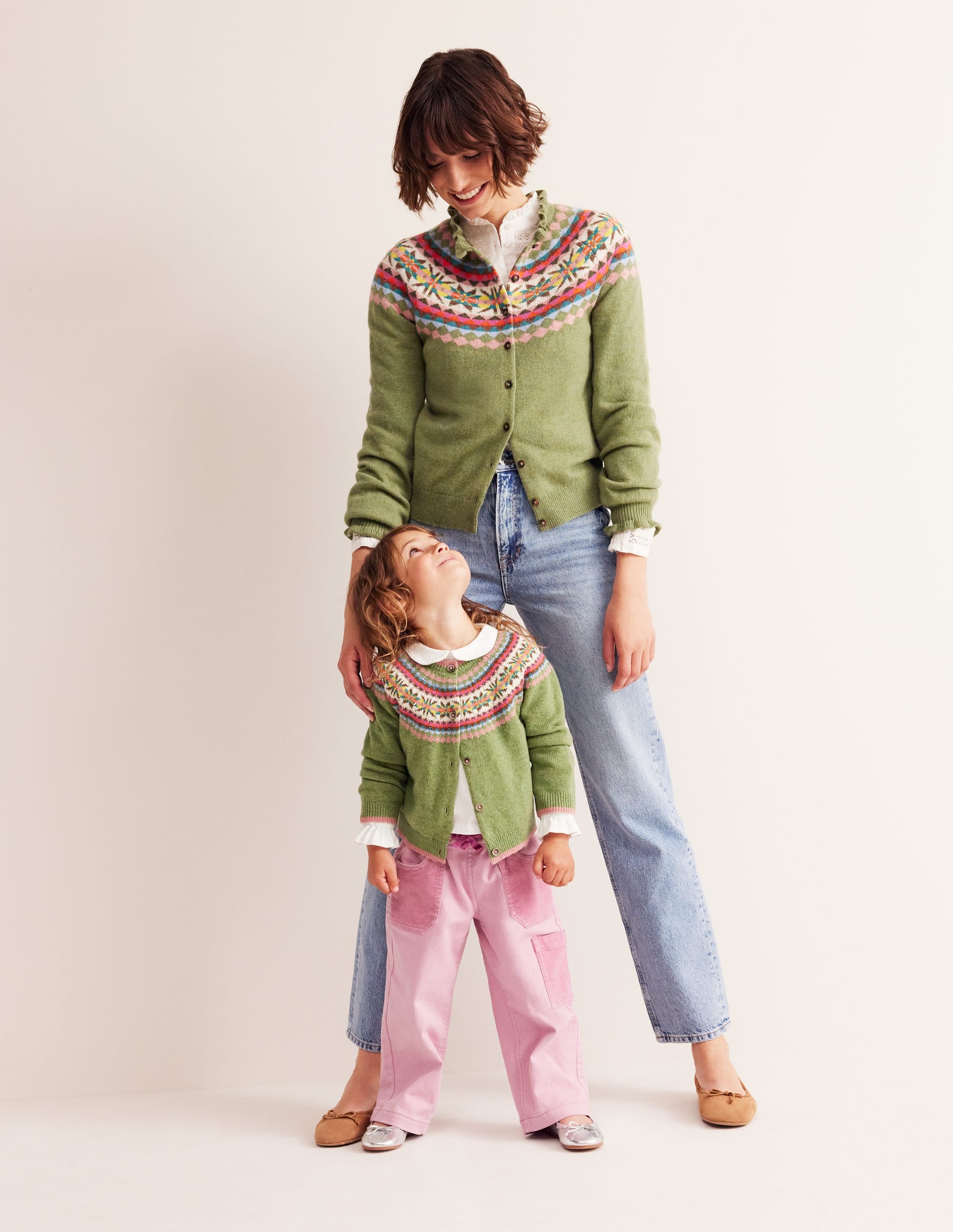Edie Fair Isle Cardigan-Green/ Pink Fair Isle - Image 4