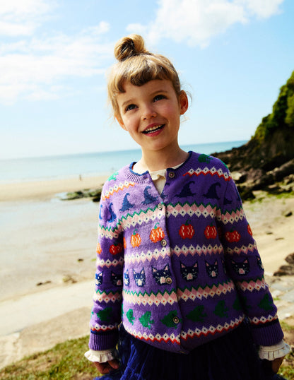 Edie Fair Isle Cardigan-Aster Purple Halloween