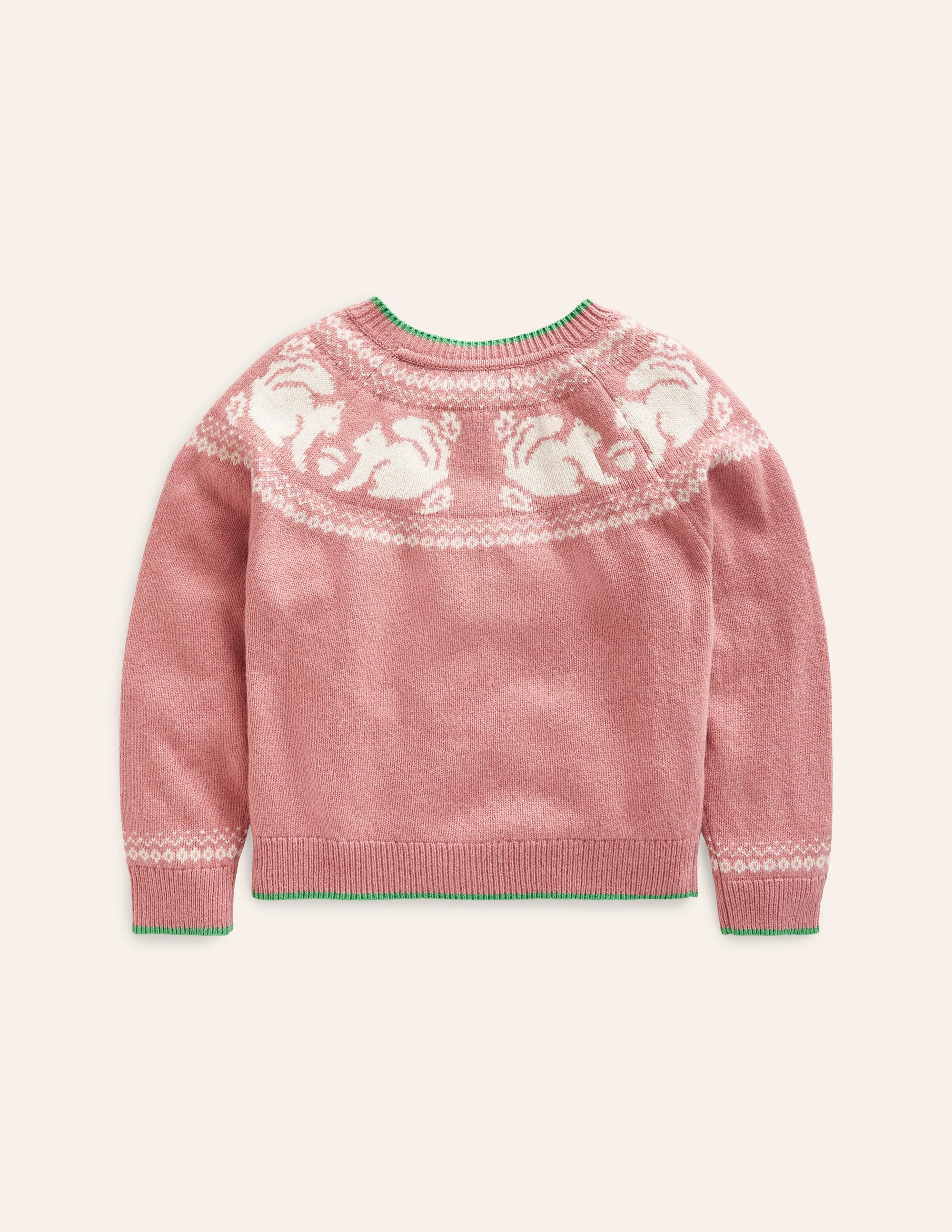 Edie Fair Isle Cardigan-Rose Blush Pink Squirrels - Image 2