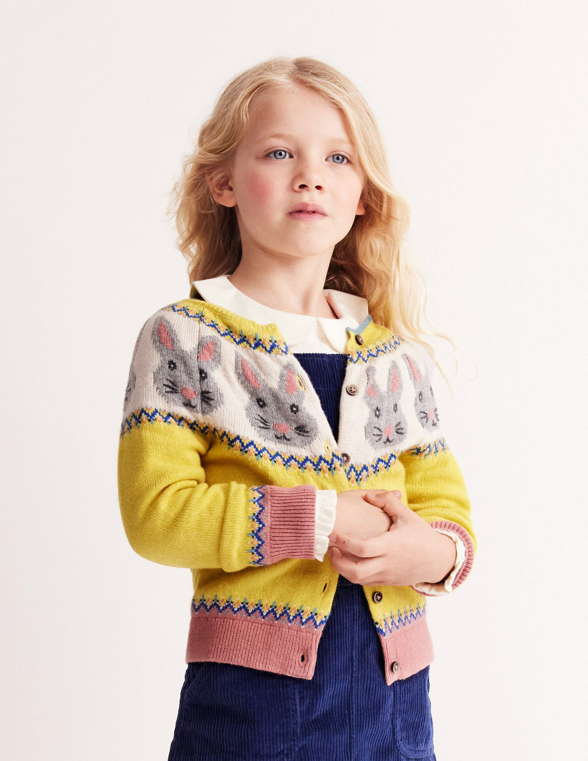 Edie Fair Isle Cardigan-Honeycomb Yellow Bunnies - Image 7