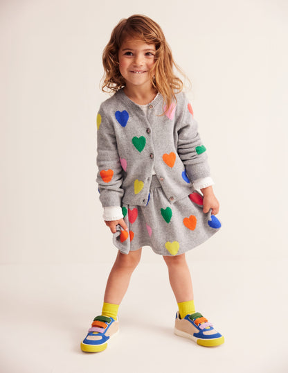 Joyful Cardigan-Grey Marl Hearts