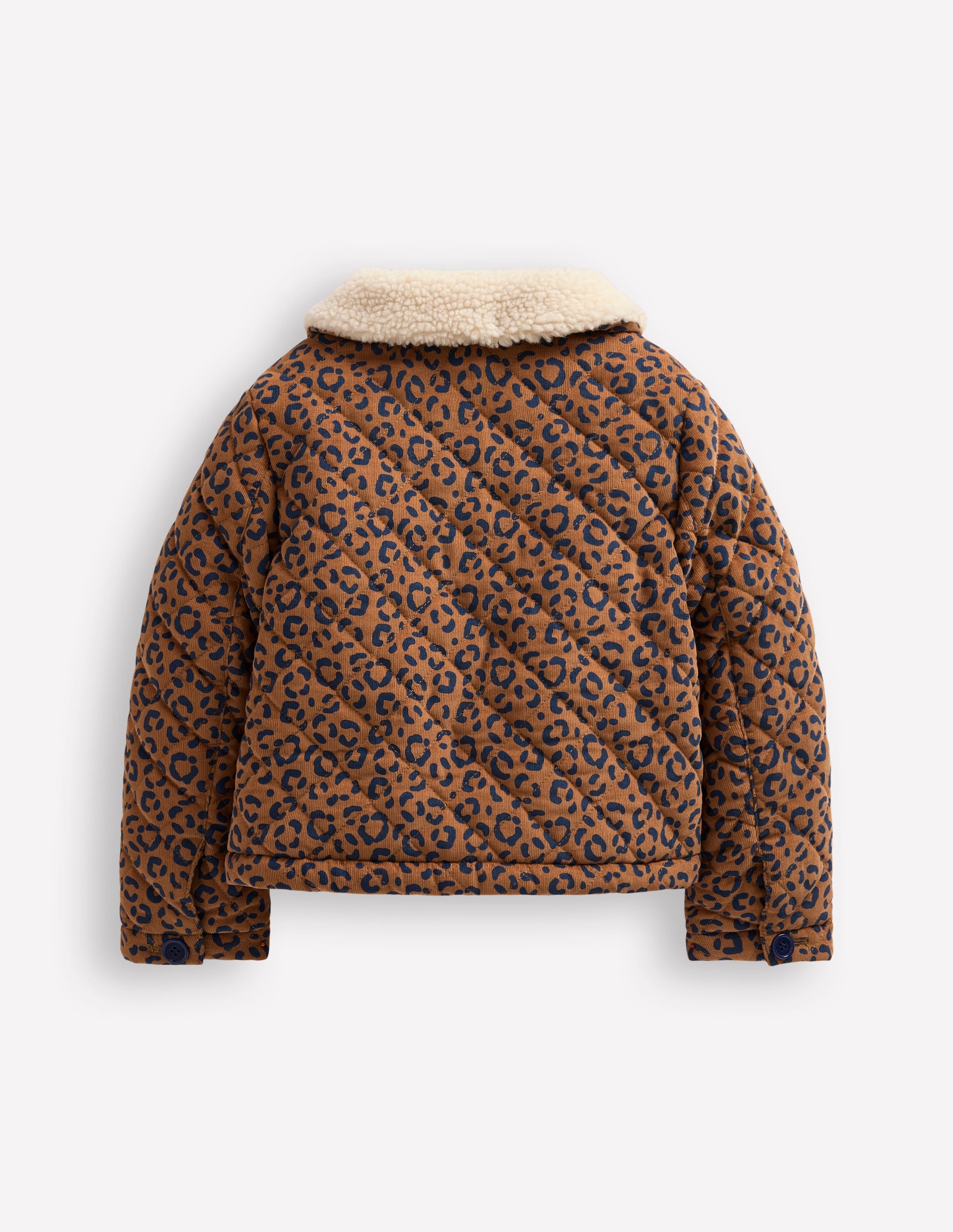 Borg Collared Cord Jacket-Tan Leopard Print - Image 2