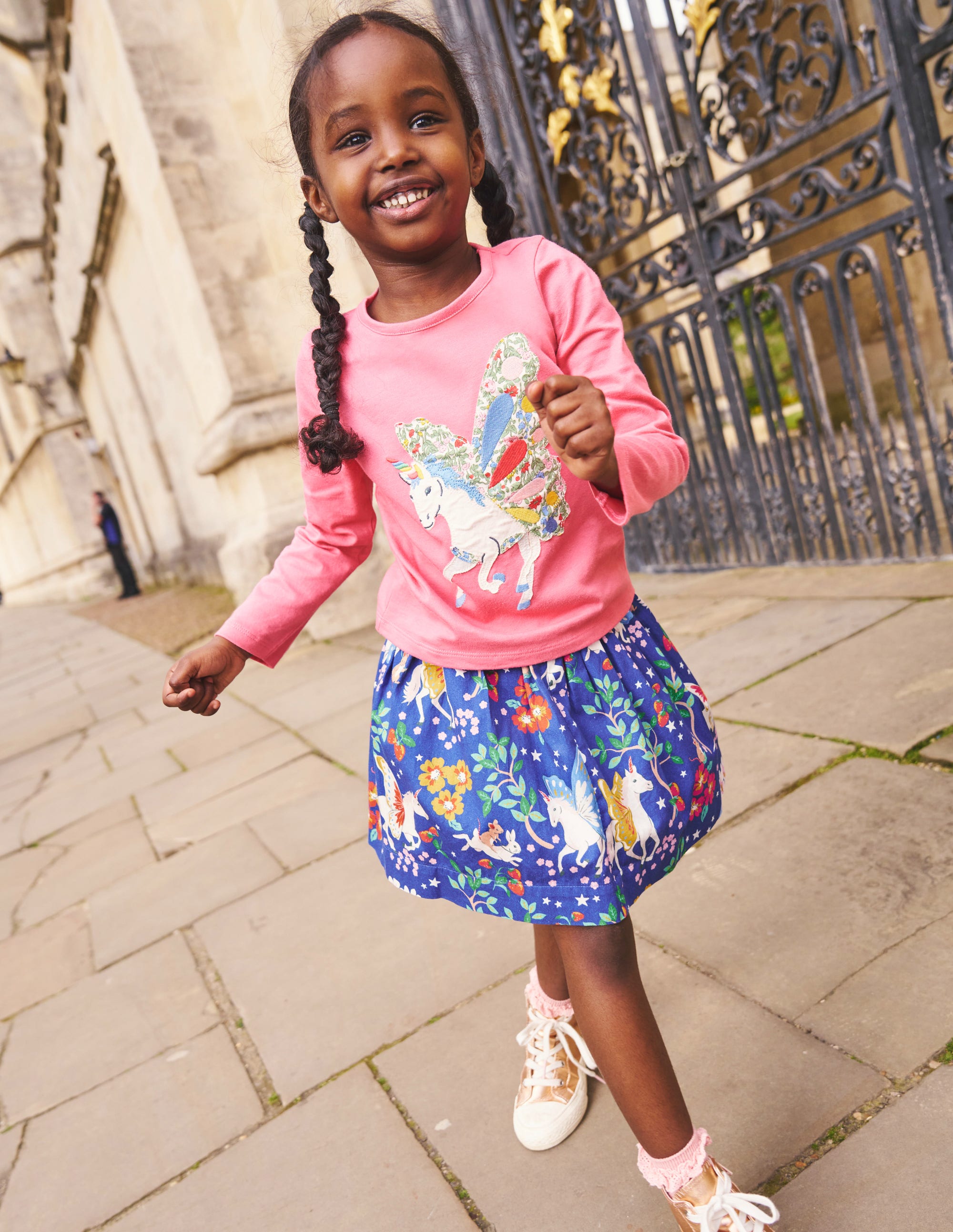 Printed Pull-On Twirly Skirt-Blue Enchanted Unicorn - Image 4