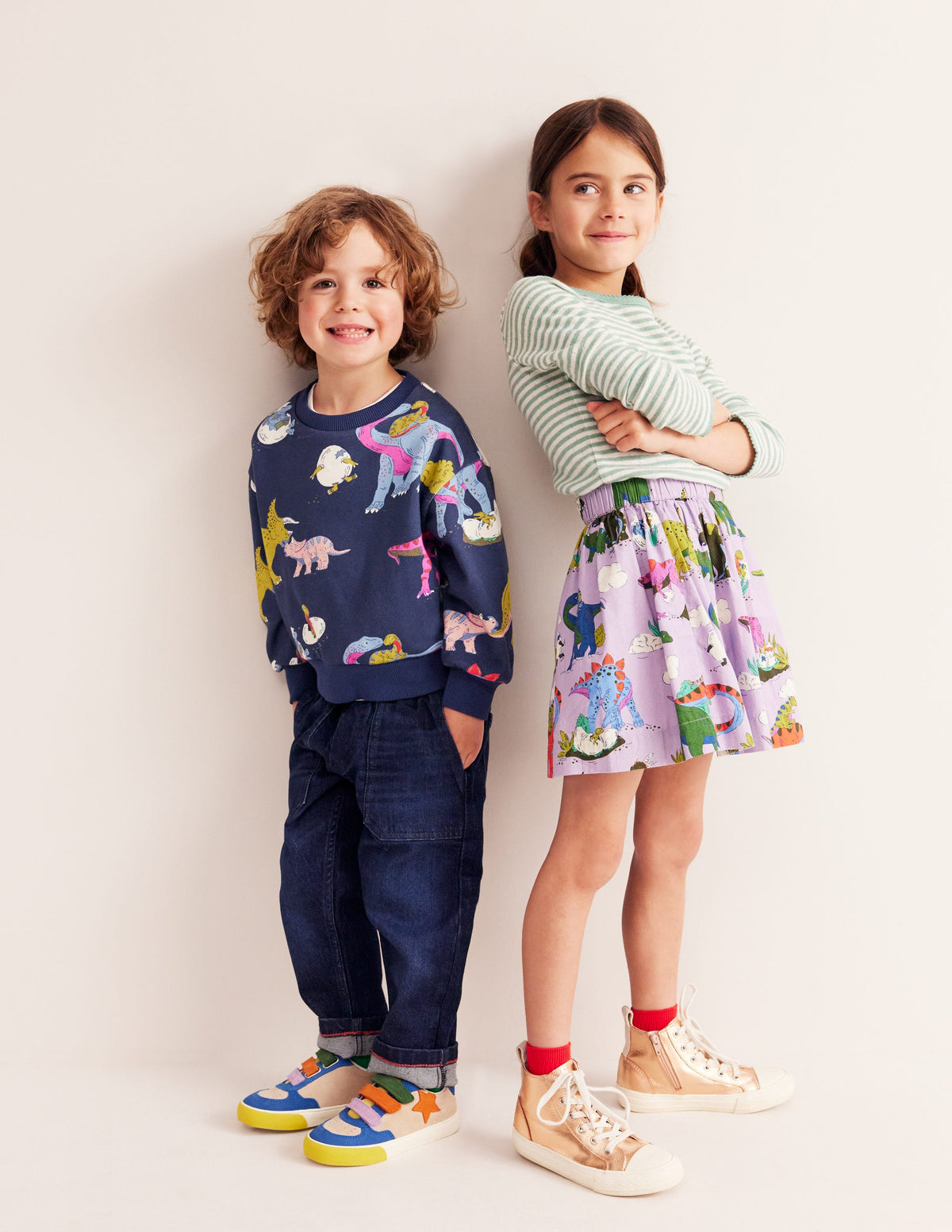 Printed Pull-On Twirly Skirt-Lilac Dino Family - Image 1
