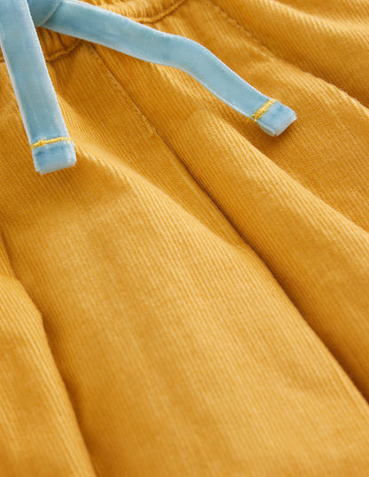 Pull-On Twirly Pleated Skirt-Canary Yellow Cord