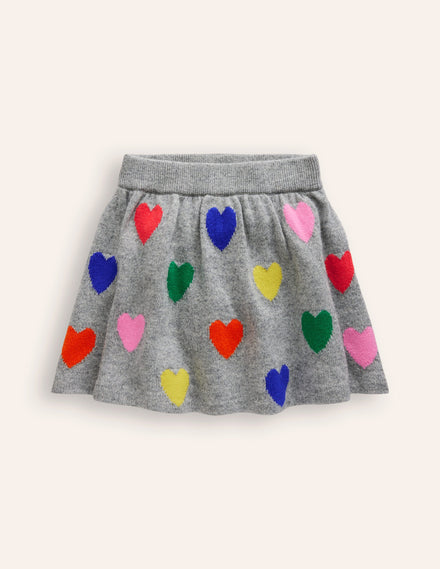 Knitted Flare Skirt-Grey Multi Hearts